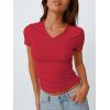 imageTrendy Queen Womens Basic V Neck Short Sleeve T Shirts Slim Fit Crop Y2k Tee 2025 Summer Cute Gym Fashion ClothesRed