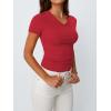 imageTrendy Queen Womens Basic V Neck Short Sleeve T Shirts Slim Fit Crop Y2k Tee 2025 Summer Cute Gym Fashion ClothesRed