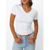 imageTrendy Queen Womens Basic V Neck Short Sleeve T Shirts Slim Fit Crop Y2k Tee 2025 Summer Cute Gym Fashion ClothesWhite