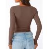 imageTrendy Queen Womens Double Lined V Neck Long Sleeve Shirt 2025 Fall Fitted Crop Top Going Out Basic Tee Fashion ClothingCoffee Grey
