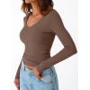 imageTrendy Queen Womens Double Lined V Neck Long Sleeve Shirt 2025 Fall Fitted Crop Top Going Out Basic Tee Fashion ClothingCoffee Grey