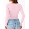 imageTrendy Queen Womens Double Lined V Neck Long Sleeve Shirt 2025 Fall Fitted Crop Top Going Out Basic Tee Fashion ClothingPink
