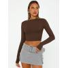 imageTrendy Queen Womens Long Sleeve Crop Tops Basic Slim Fitted Shirts Fashion 2025 Going Out Y2k Tops Teen Girl ClothesChocolate Brown