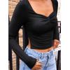 imageTrendy Queen Womens Long Sleeve Going Out Crop Tops Sweetheart Neck Cute Y2k T Shirts Side Slit TeesBlack