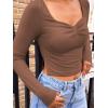 imageTrendy Queen Womens Long Sleeve Going Out Crop Tops Sweetheart Neck Cute Y2k T Shirts Side Slit TeesBrown