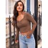 imageTrendy Queen Womens Long Sleeve Going Out Crop Tops Sweetheart Neck Cute Y2k T Shirts Side Slit TeesBrown
