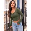 imageTrendy Queen Womens Long Sleeve Going Out Crop Tops Sweetheart Neck Cute Y2k T Shirts Side Slit TeesOlivegreen