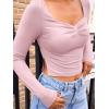 imageTrendy Queen Womens Long Sleeve Going Out Crop Tops Sweetheart Neck Cute Y2k T Shirts Side Slit TeesPink