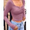 imageTrendy Queen Womens Long Sleeve Going Out Crop Tops Sweetheart Neck Cute Y2k T Shirts Side Slit TeesPinkpurple