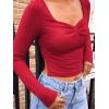 imageTrendy Queen Womens Long Sleeve Going Out Crop Tops Sweetheart Neck Cute Y2k T Shirts Side Slit TeesRed