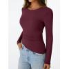imageTrendy Queen Womens Long Sleeve Shirts Asymmetrical Ruched Going Out Slim Fit Tees Sexy Cute Y2k Fall Fashion Tops 2025Burgundyred