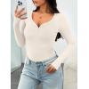 imageTrendy Queen Womens Long Sleeve Shirts Henley V Neck Ribbed Knit Tops Business Casual Basic TeesBeige