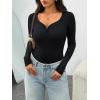 imageTrendy Queen Womens Long Sleeve Shirts Henley V Neck Ribbed Knit Tops Business Casual Basic TeesBlack