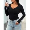 imageTrendy Queen Womens Long Sleeve Shirts Henley V Neck Ribbed Knit Tops Business Casual Basic TeesBlack