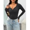 imageTrendy Queen Womens Long Sleeve Shirts Henley V Neck Ribbed Knit Tops Business Casual Basic TeesBlackgrey