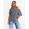 imageTrendy Queen Womens Off The Shoulder Tops Oversized TShirts Short Sleeve Tees Summer 2025 Casual Spring Fashion ClothesDarkgrey