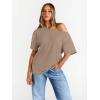 imageTrendy Queen Womens Off The Shoulder Tops Oversized TShirts Short Sleeve Tees Summer 2025 Casual Spring Fashion ClothesKhaki