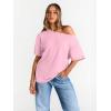 imageTrendy Queen Womens Off The Shoulder Tops Oversized TShirts Short Sleeve Tees Summer 2025 Casual Spring Fashion ClothesPink
