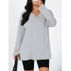 imageTrendy Queen Womens Oversized Long Sleeve T Shirts Side Slit Workout Tops Fall Fashion Plus Size Gym V Neck Basic Y2k TeesGrey