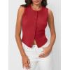 imageTrendy Queen Womens Ribbed Button Down Sleeveless Shirts Summer Going Out Cropped Tank TopRed