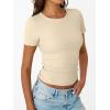 imageTrendy Queen Womens Short Sleeve Shirts Crewneck Ribbed Knit Slim Fitted TShirt Summer Basic Tee 2025 TopsBeige