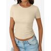 imageTrendy Queen Womens Short Sleeve Shirts Crewneck Ribbed Knit Slim Fitted TShirt Summer Basic Tee 2025 TopsBeige