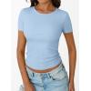 imageTrendy Queen Womens Short Sleeve Shirts Crewneck Ribbed Knit Slim Fitted TShirt Summer Basic Tee 2025 TopsBlue