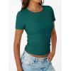 imageTrendy Queen Womens Short Sleeve Shirts Crewneck Ribbed Knit Slim Fitted TShirt Summer Basic Tee 2025 TopsForest Green