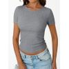 imageTrendy Queen Womens Short Sleeve Shirts Crewneck Ribbed Knit Slim Fitted TShirt Summer Basic Tee 2025 TopsGrey