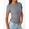 imageTrendy Queen Womens Short Sleeve Shirts Crewneck Ribbed Knit Slim Fitted TShirt Summer Basic Tee 2025 TopsGrey