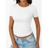 imageTrendy Queen Womens Short Sleeve Shirts Crewneck Ribbed Knit Slim Fitted TShirt Summer Basic Tee 2025 TopsWhite