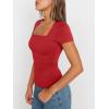imageTrendy Queen Womens Square Neck Tops Short Sleeve Shirts Double Lined Workout Summer Clothes Casual Slim Fit TShirtsRed