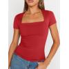 imageTrendy Queen Womens Square Neck Tops Short Sleeve Shirts Double Lined Workout Summer Clothes Casual Slim Fit TShirtsRed