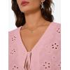 imageTrendy Queen Womens Tie Front Tops Summer Beach Vacation 2025 Fashion Outfits Loose Fit Blouses Eyelet Embroidered ClothesPink