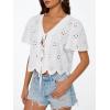 imageTrendy Queen Womens Tie Front Tops Summer Beach Vacation 2025 Fashion Outfits Loose Fit Blouses Eyelet Embroidered ClothesWhite
