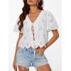 imageTrendy Queen Womens Tie Front Tops Summer Beach Vacation 2025 Fashion Outfits Loose Fit Blouses Eyelet Embroidered ClothesWhite