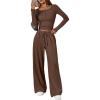 imageTrendy Queen 2 Piece Matching Lounge Sets for Women Fall Fashion 2025 Two Piece Outfits Henley Crop Tops Wide Leg PantsCoffee Brown