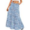 imageTrendy Queen Long Skirts for Women Boho Maxi Skirt Summer Swing Tiered ALine Elastic High Waist Dress with Pockets FashionBlue Flower