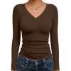 imageTrendy Queen Long Sleeve Shirts for Women 2025 Fall Fashion V Neck Basics Crop Tops Slim Fitted Y2K Tops Outfits ClothesChocolate Brown