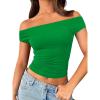 imageTrendy Queen Off The Shoulder Tops for Women Going Out Y2K Summer Cute Shirts Sexy 2025 Double Lined Spring Club OutfitsGreen