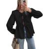 imageTrendy Queen Tir Front Tops Women Fall Fashion Top Babydoll Peplum Blouse Puff Long Sleeve Shirts Bow Tie Shirts TrendyBlack