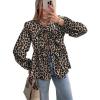 imageTrendy Queen Tir Front Tops Women Fall Fashion Top Babydoll Peplum Blouse Puff Long Sleeve Shirts Bow Tie Shirts TrendyLeopardprint