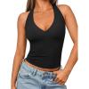 imageTrendy Queen Women Halter Tops Going Out Deep V Neck Summer 2025 Sleeveless Blackless Sexy Cute Crop Fashion ClothesBlack
