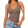 imageTrendy Queen Women Halter Tops Going Out Deep V Neck Summer 2025 Sleeveless Blackless Sexy Cute Crop Fashion ClothesCoffee