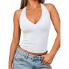imageTrendy Queen Women Halter Tops Going Out Deep V Neck Summer 2025 Sleeveless Blackless Sexy Cute Crop Fashion ClothesWhite
