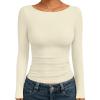 imageTrendy Queen Womens Boat Neck Tops Long Sleeve Shirts Casual Fitted Tee Shirts Solid Color Fall Basic Clothes 2025Apricot