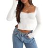 imageTrendy Queen Womens Long Sleeve Going Out Crop Tops Sweetheart Neck Cute Y2k T Shirts Side Slit TeesWhite