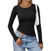 imageTrendy Queen Womens Long Sleeve Shirts Asymmetrical Ruched Going Out Slim Fit Tees Sexy Cute Y2k Fall Fashion Tops 2025Black
