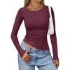 imageTrendy Queen Womens Long Sleeve Shirts Asymmetrical Ruched Going Out Slim Fit Tees Sexy Cute Y2k Fall Fashion Tops 2025Burgundyred