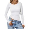 imageTrendy Queen Womens Long Sleeve Shirts Asymmetrical Ruched Going Out Slim Fit Tees Sexy Cute Y2k Fall Fashion Tops 2025White